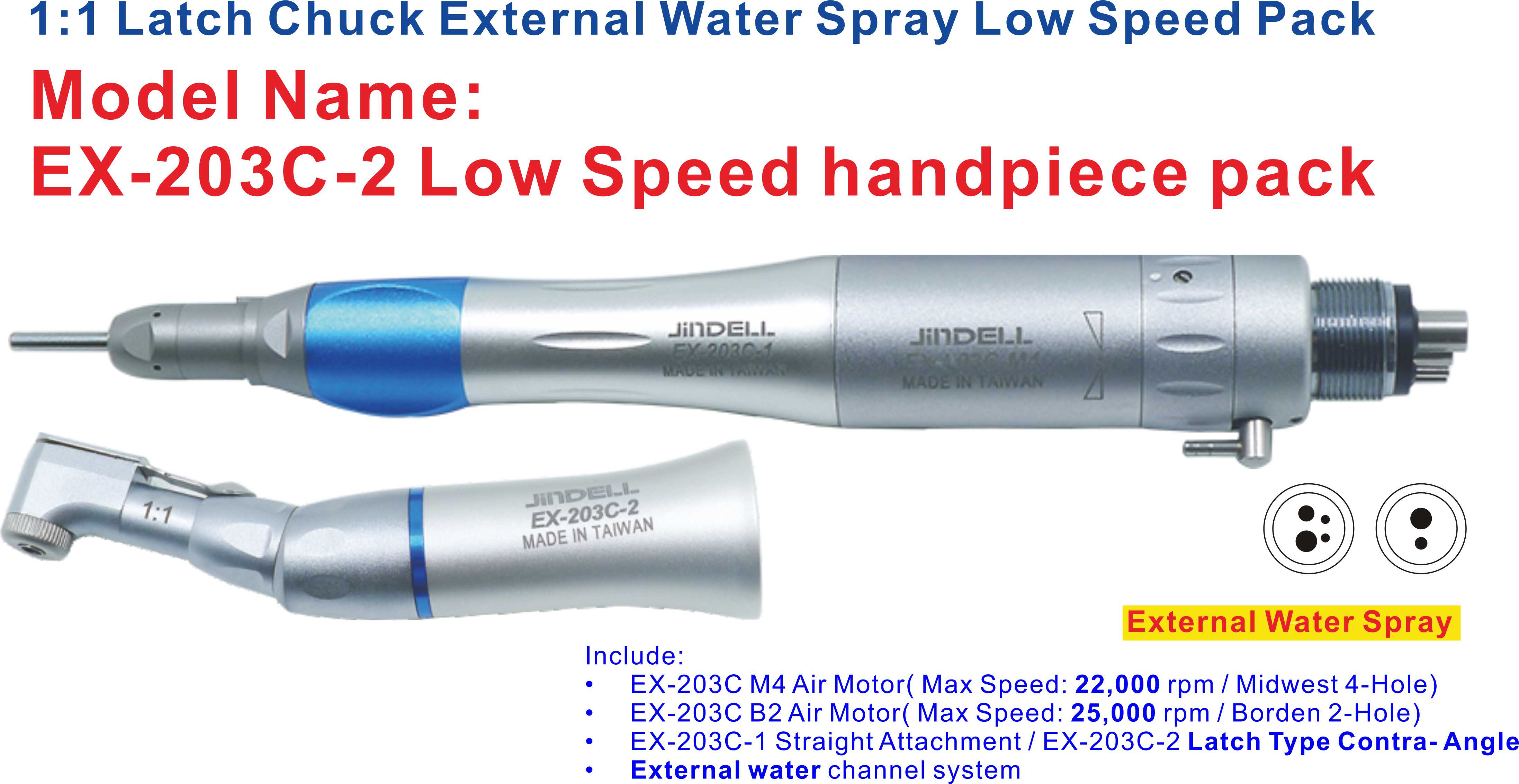 EX-203C-2 External Water Latch Chuck Type of Low Speed Handpiece Pack