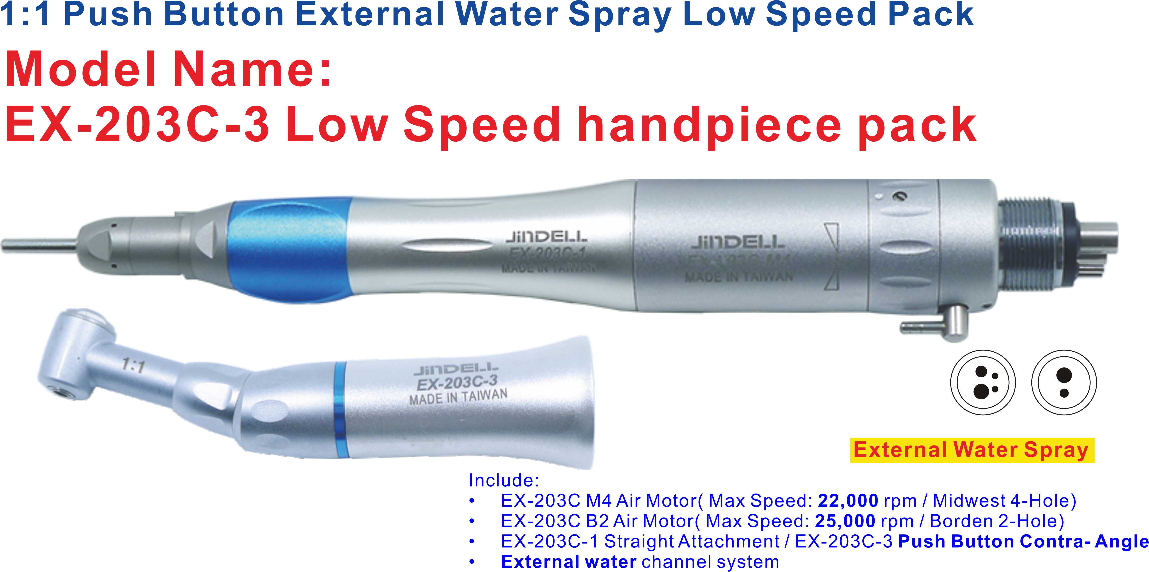 EX-203C-3 External Water Push Button Chuck Type of Low Speed Handpiece Pack
