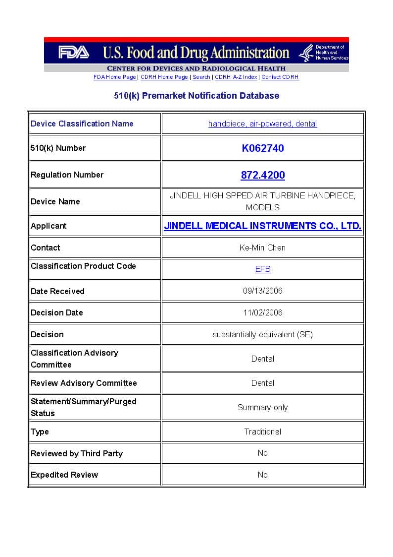 JinDELL FDA 510K