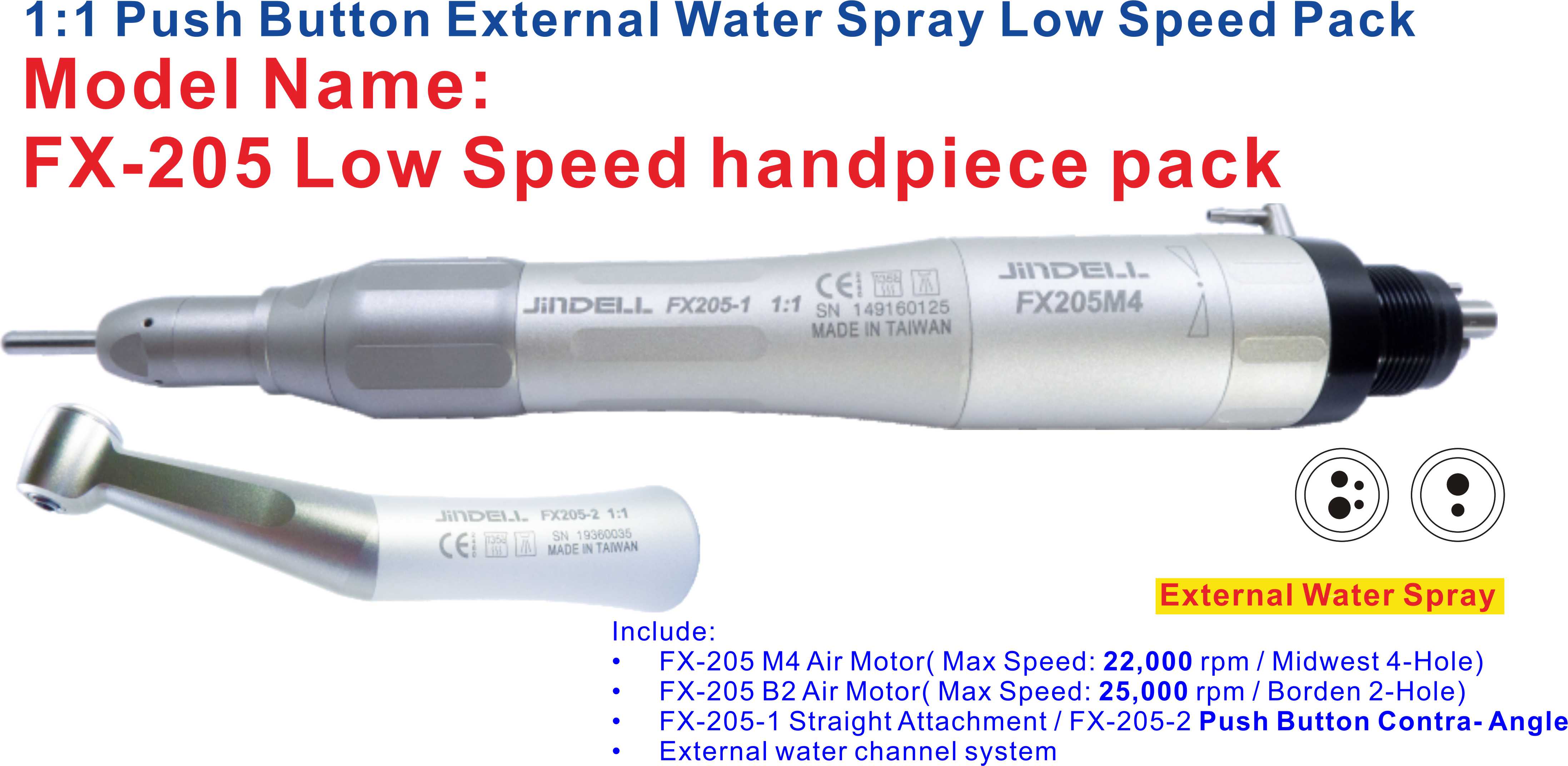 FX-205 External Water Push Button Chuck Type of Low Speed Handpiece Pack
