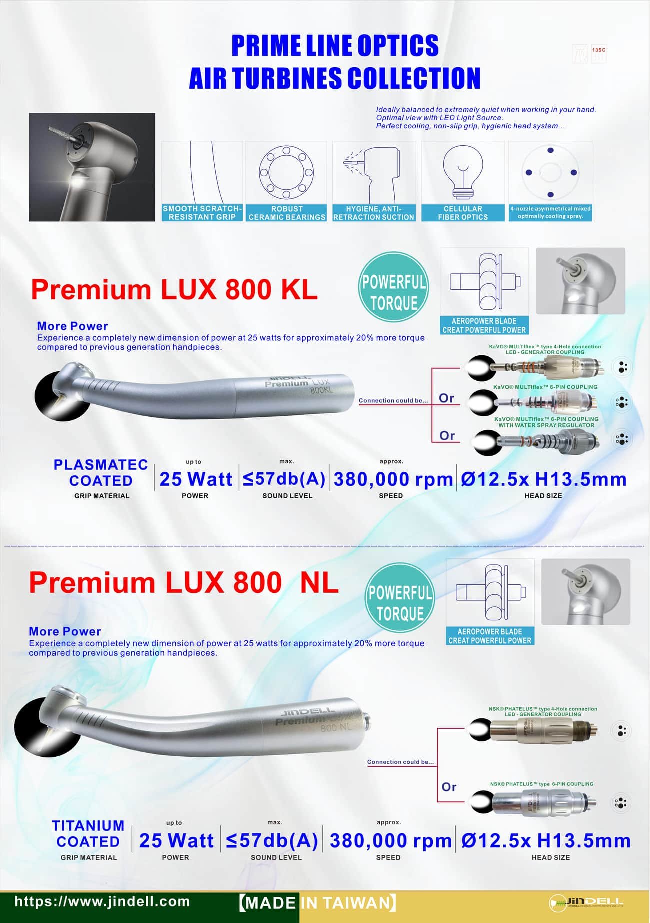 PRIME LINE FIBER OPTIC AIR TURBINES HANDPIECE 800 SERIES